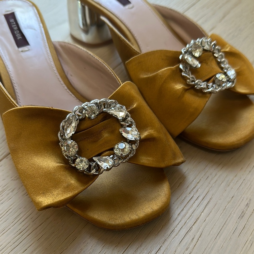 Uterque Gold Crystal Embellished Mules
